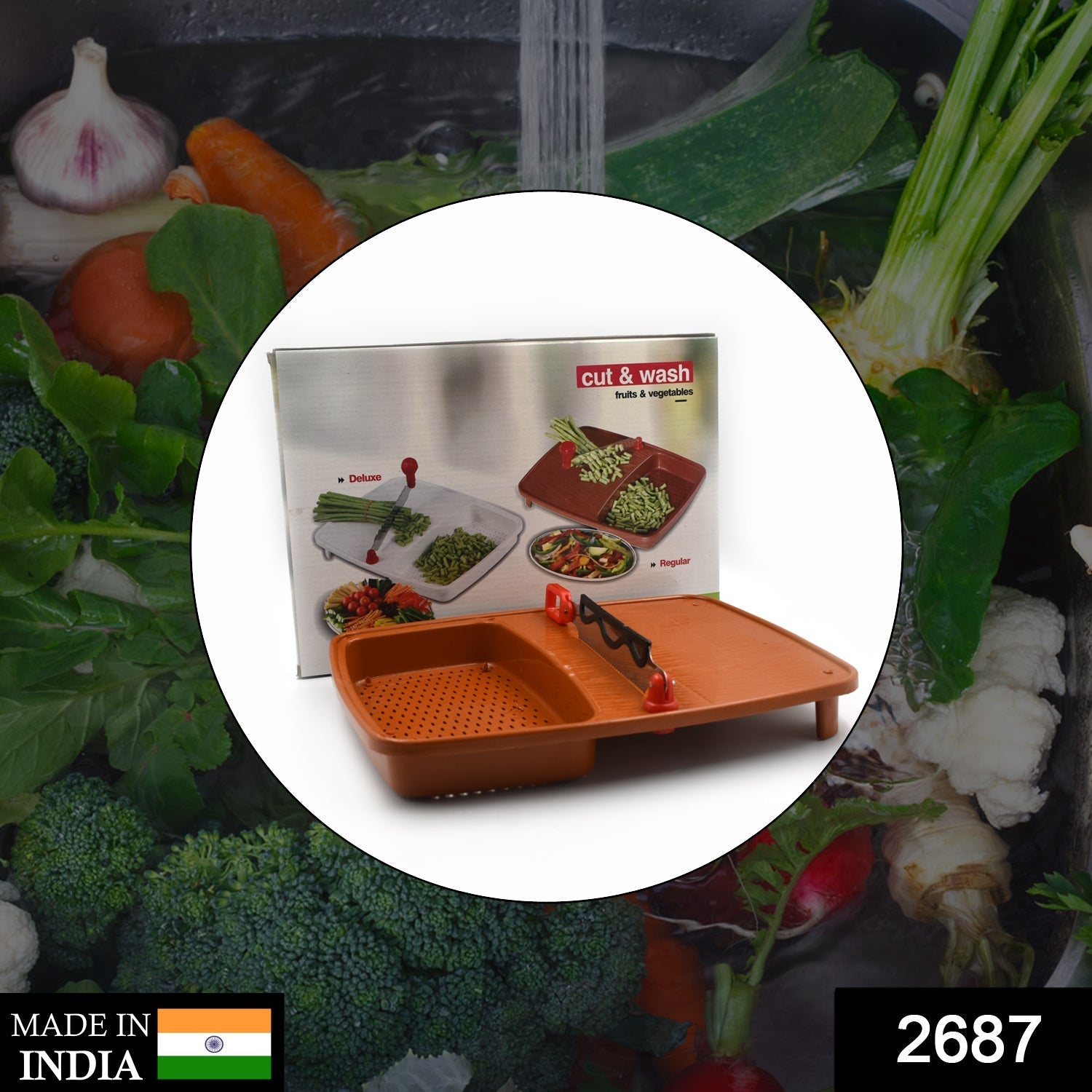 2687 Cut N Wash Box and tray used in all kinds of household kitchen purposes for cutting and washing within of fruits and vegetables. DeoDap