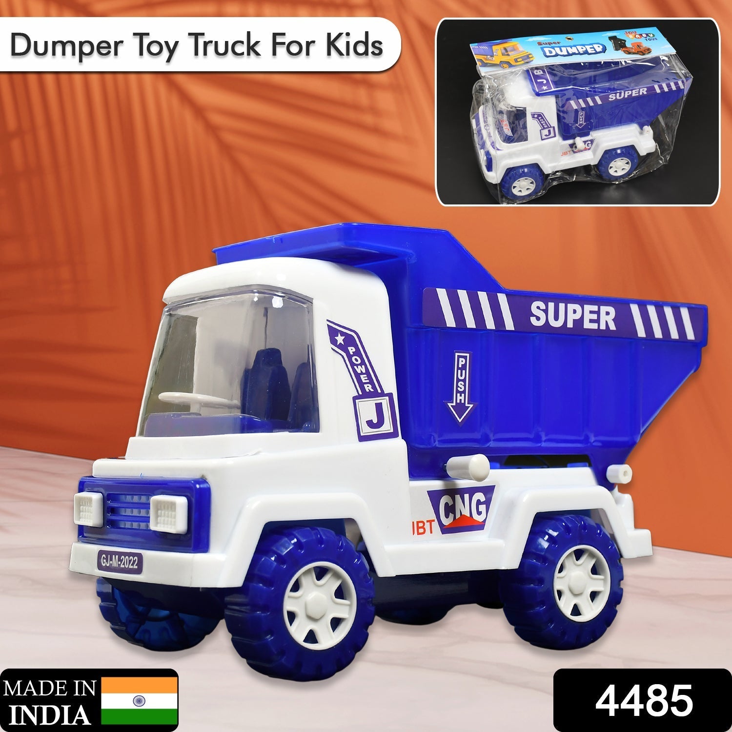 4485 BIG SIZE FRICTION POWERED DUMPER TOY TRUCK FOR KIDS. | WITH OPENING CONTAINER FEATURE. | STRONG & DURABLE PLASTIC MATERIAL. | INDOOR & OUTDOOR PLAY. | MINIATURE SCALED MODELS TRUCK DeoDap