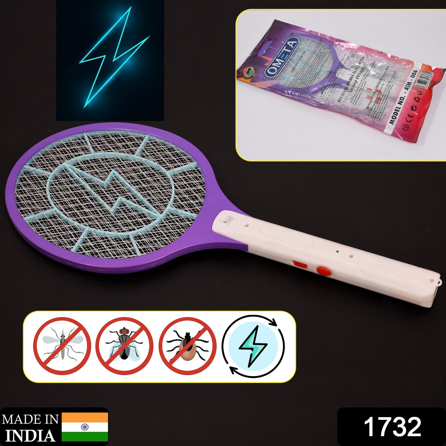 1732 Mosquito Killer Racket Rechargeable Handheld Electric Fly Swatter Mosquito Killer Racket Bat, Electric Insect Killer (Quality Assured) DeoDap