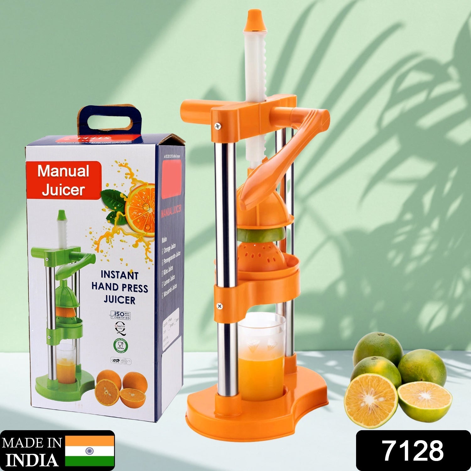 7128 Hand Pressure Juicer With Glass Manual Cold Press Juice Machine  Instant Make Juice Squeezer, Fruits Juicer, Juice Maker, Orange Juice Extractor For Fruits & Vegetables, Orange DeoDap