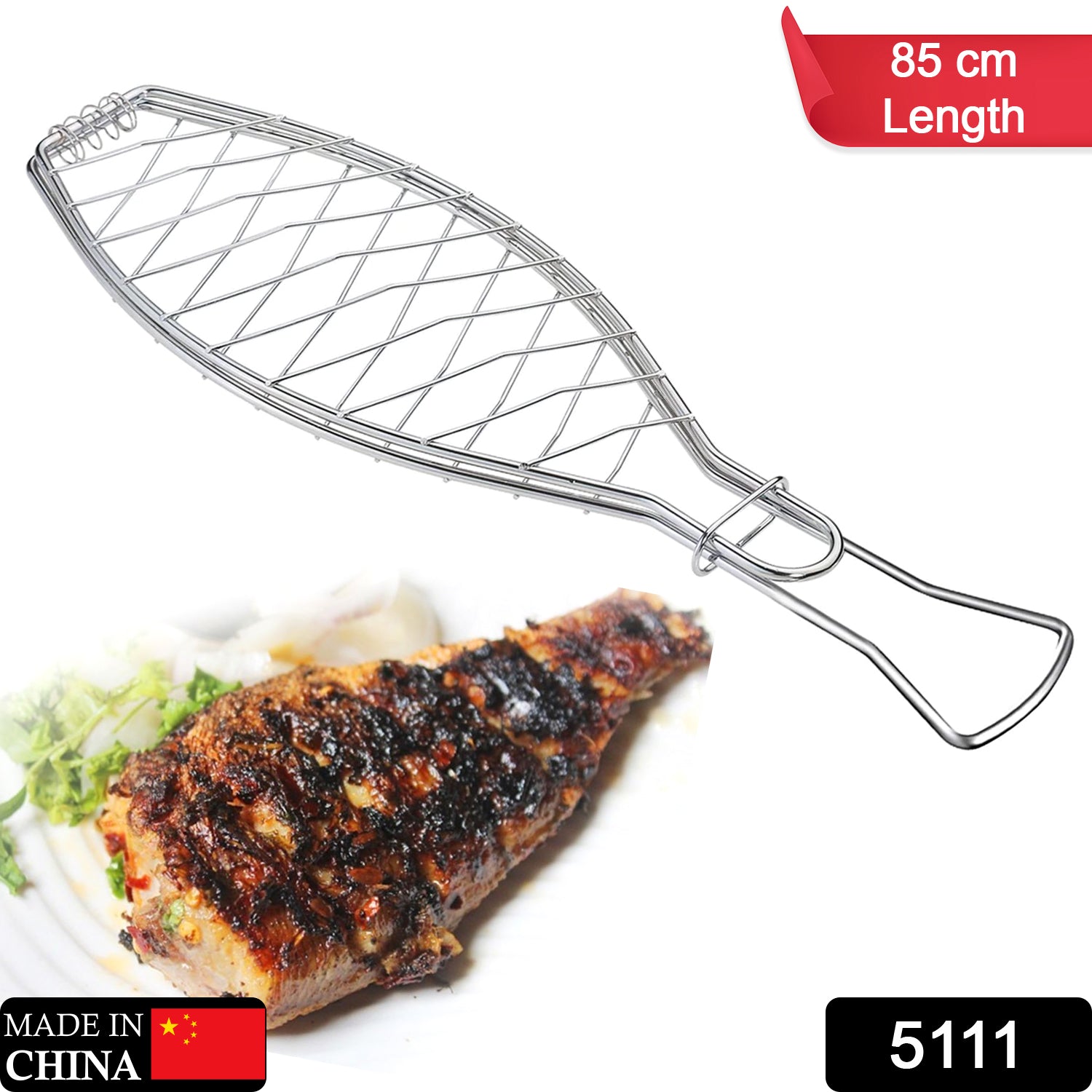 5111 Stainless Steel BBQ Barbecue Fish Grill Net Basket, Standard, Silver DeoDap