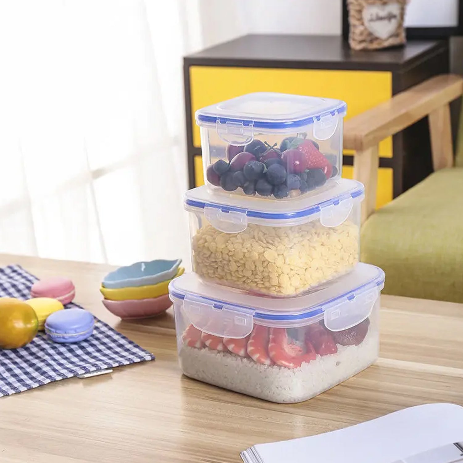 5496  Kitchen Storage Container Set with Food Grade Plastic and Air Seal Lock Lid for Storage of Grocery, Spices, Dry fruits Use For Home, Office, Restaurant, Canteens (3 Piece Set)