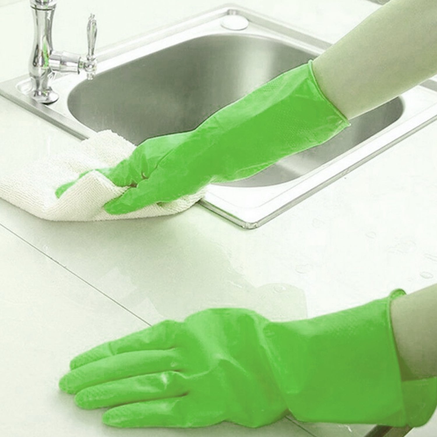 0653 Multipurpose cleaning rubber hand gloves (green) 1 PC DeoDap