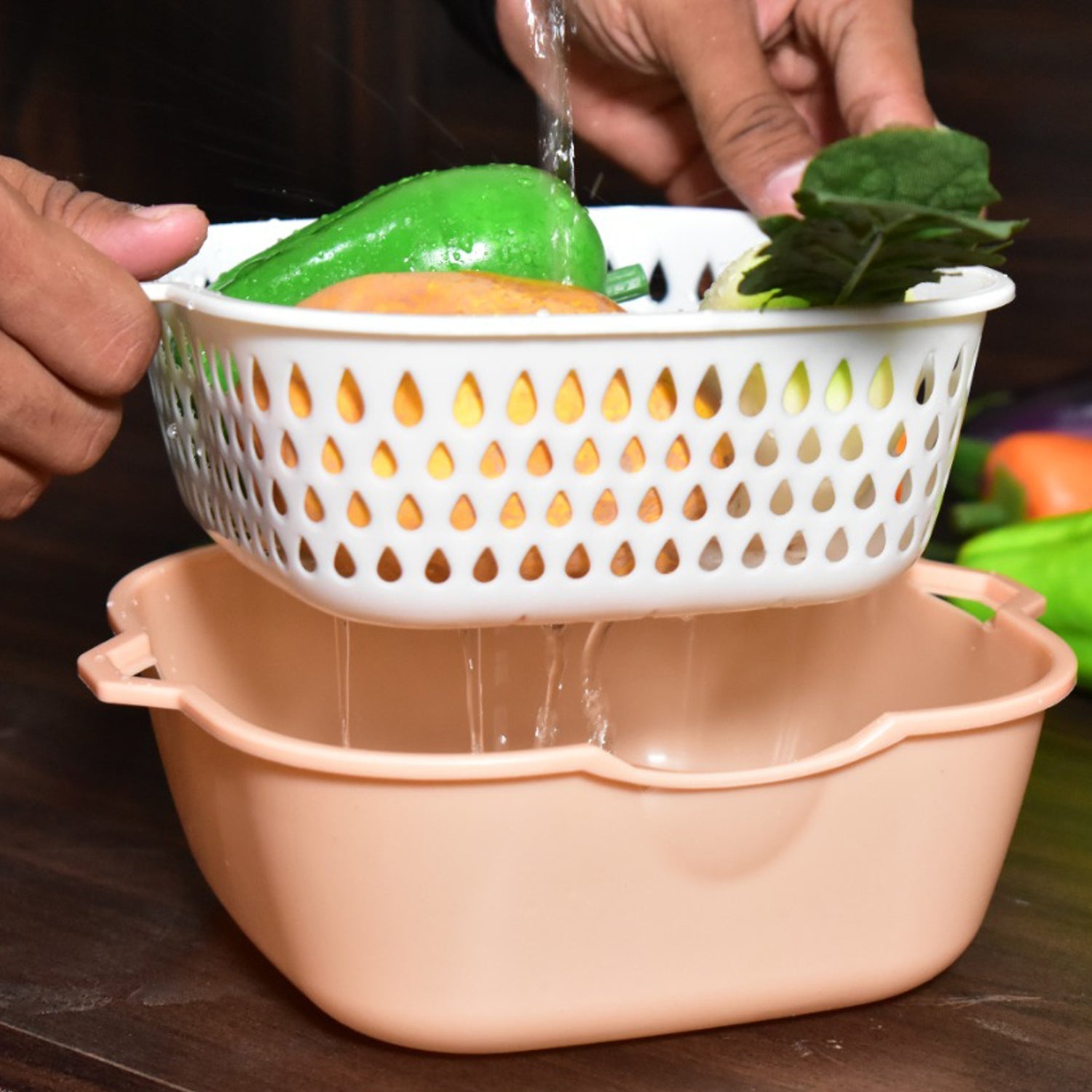 2785 2 In 1 Basket Strainer To Rinse Various Types Of Items Like Fruits, Vegetables Etc. DeoDap