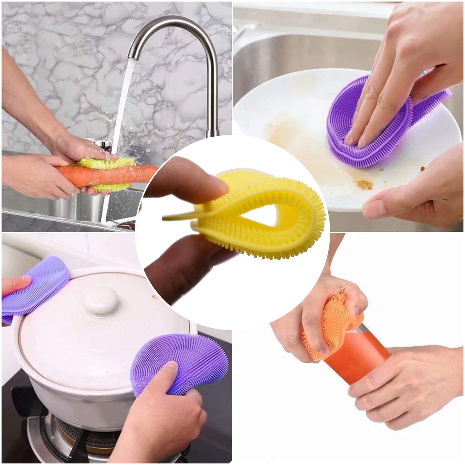 1344A Cleaning Supplies Sponges Silicone Scrubber for Kitchen Non Stick Dishwashing & Baby Care Sponge Brush Household Health Tool( Pack of 5pc). DeoDap