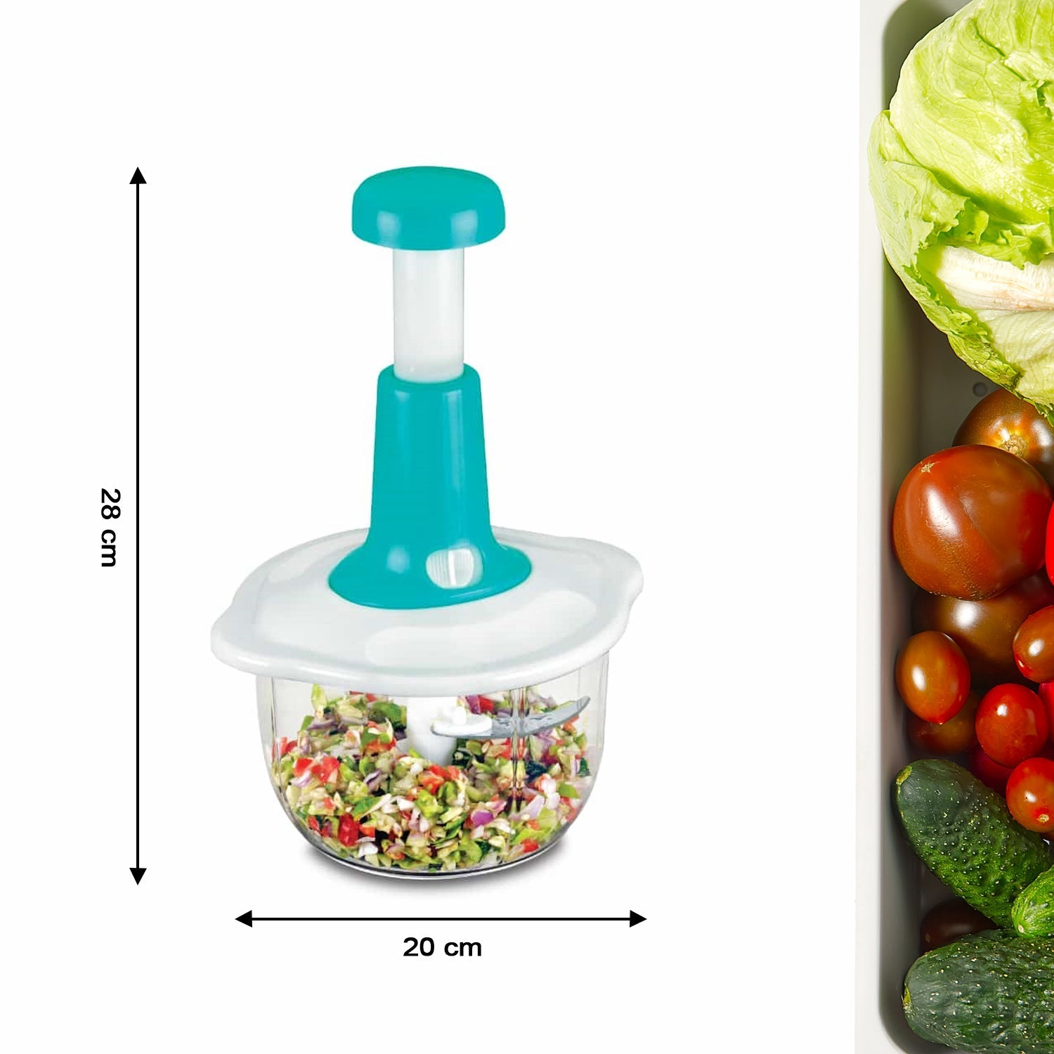 2464 Hand Press Fruits and Vegetable 2 in 1 Push Chopper for Kitchen, 3 Sharp Stainless Steel Blades (1600Ml) DeoDap