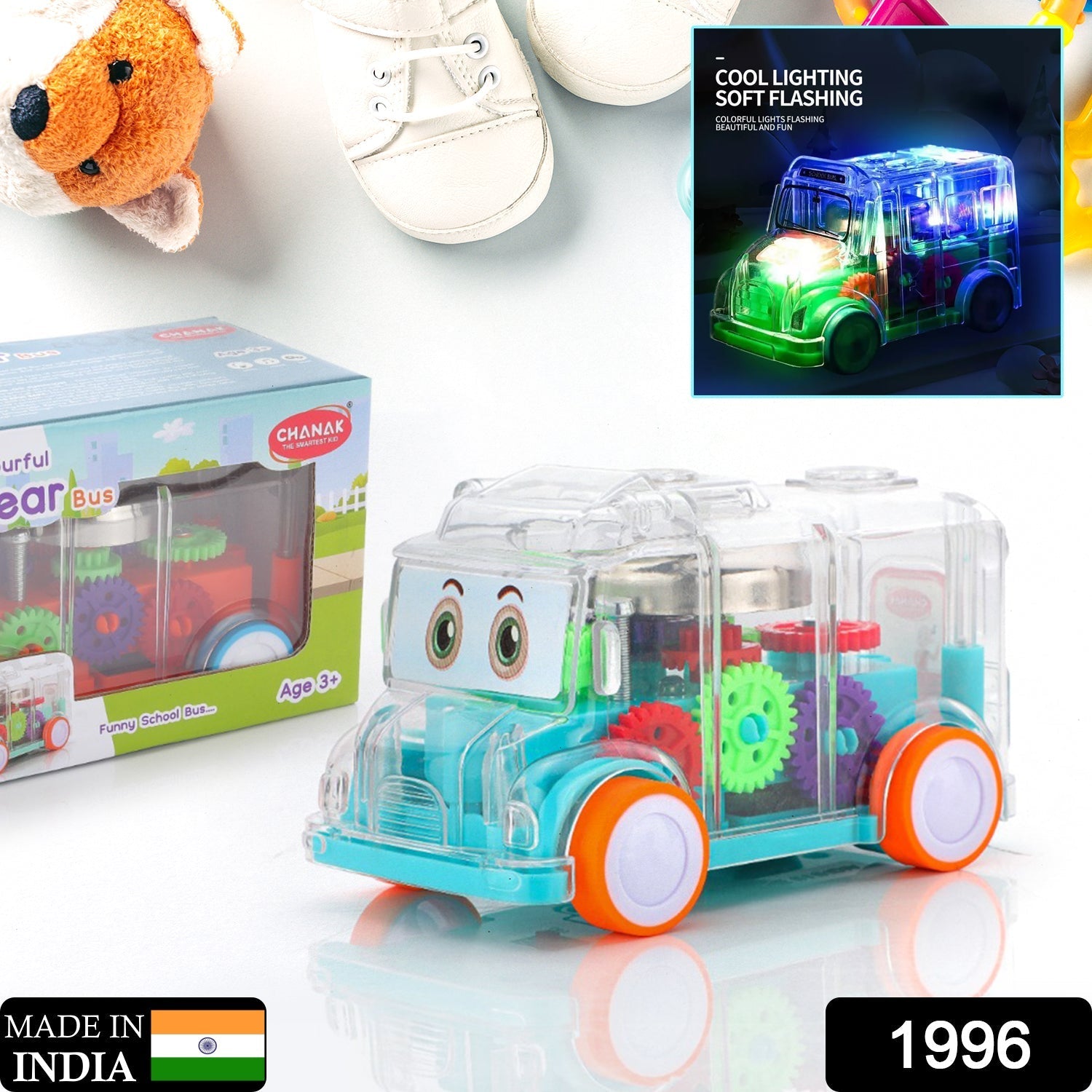 1996 Transparent Musical Mini School Bus Toy for Kids DeoDap