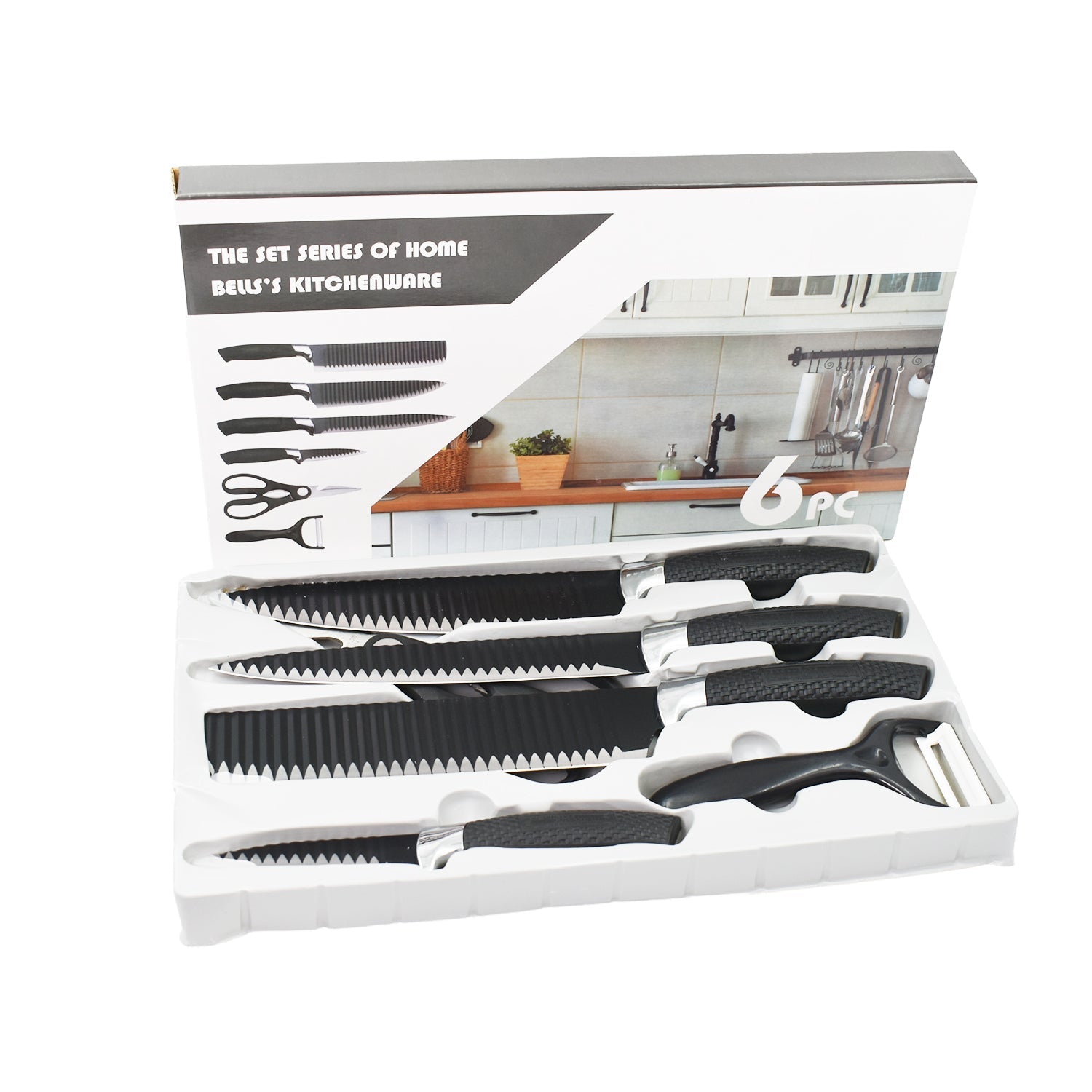 2285 Stainless Steel Knife Set With Chef Peeler And Scissor (6 Pieces) DeoDap