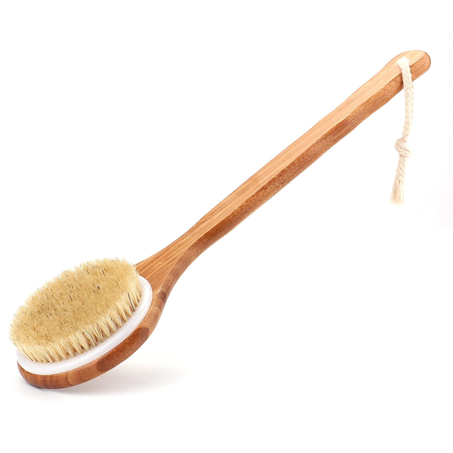 6700 Body Brush Dry Brushing Back Scrubber Shower Bath Brush Bamboo Long Handle Natural Bristles exfoliating Massage Improve Blood Circulation Cellulite DeoDap