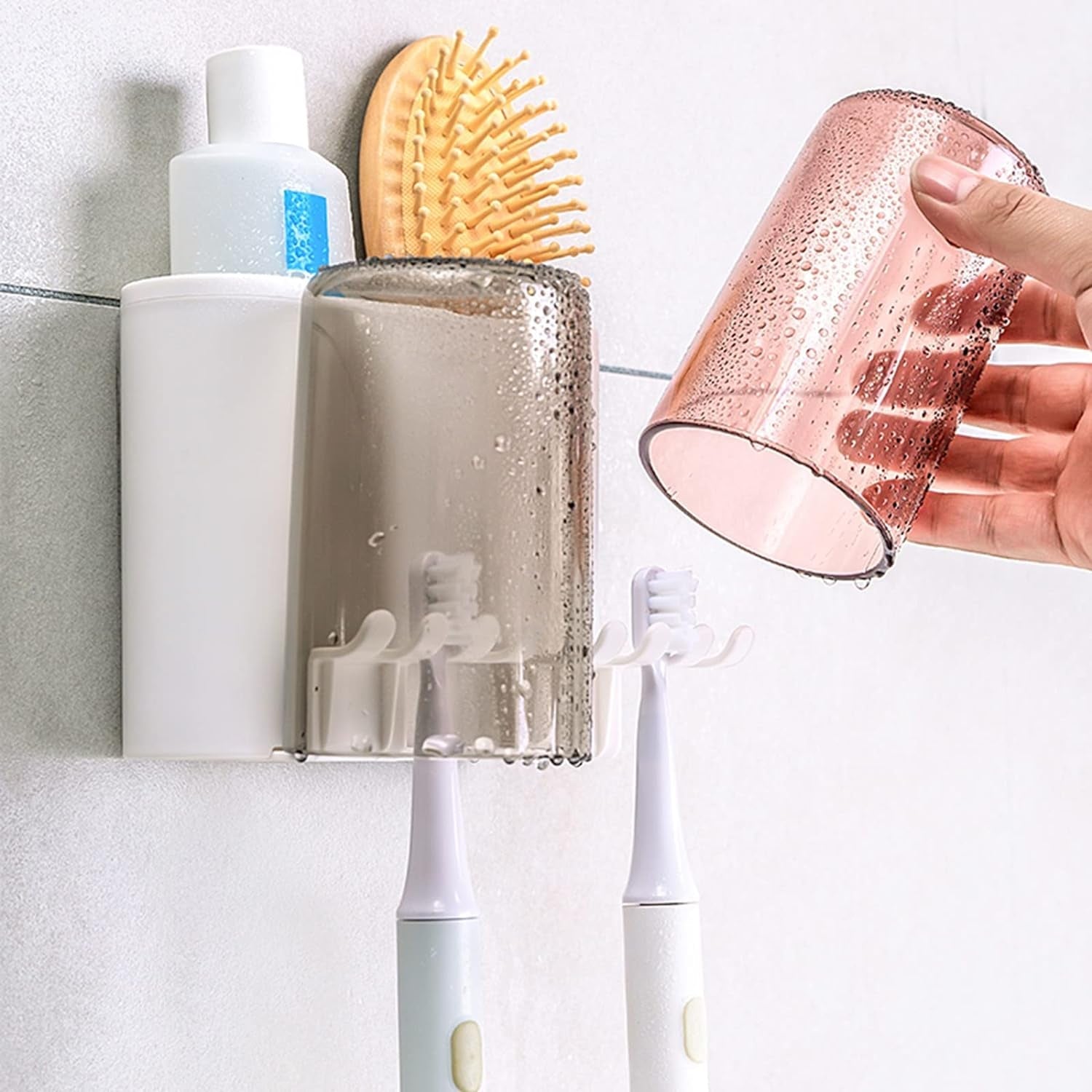 Wall Mount Toothbrush Holder with 3 & 2 Cups Automatic Toothpaste Holder Multi-Functional Kids Favorite Candy Toothbrush Holder Bathroom Accessories Organizer Rack