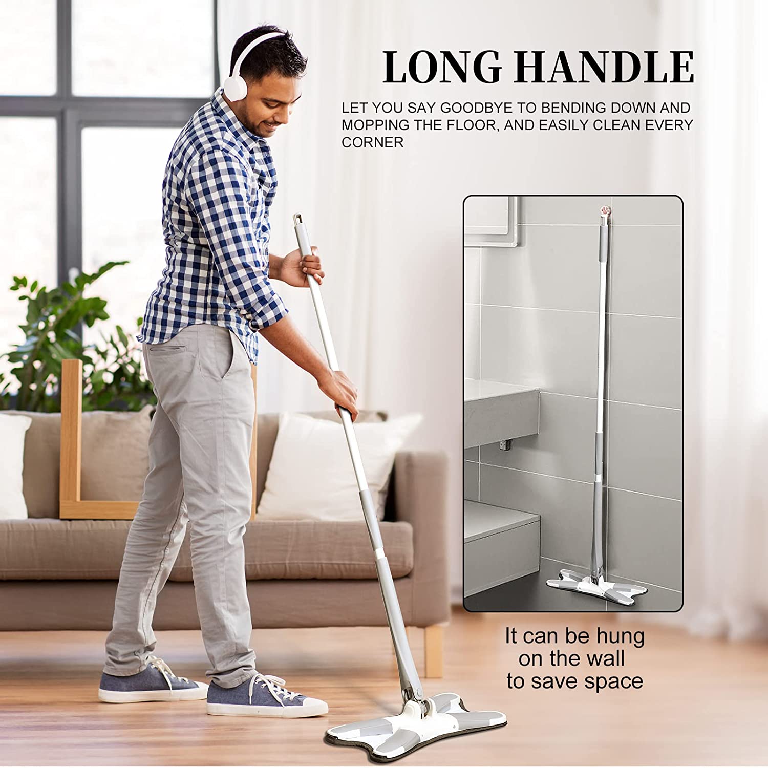 4874 X Shape Mop or Floor Cleaning Hands-Free Squeeze Microfiber Flat Mop System 360° Flexible Head, Wet and Dry mop for Home Kitchen with 1 Super-absorbent Microfiber Pads. DeoDap