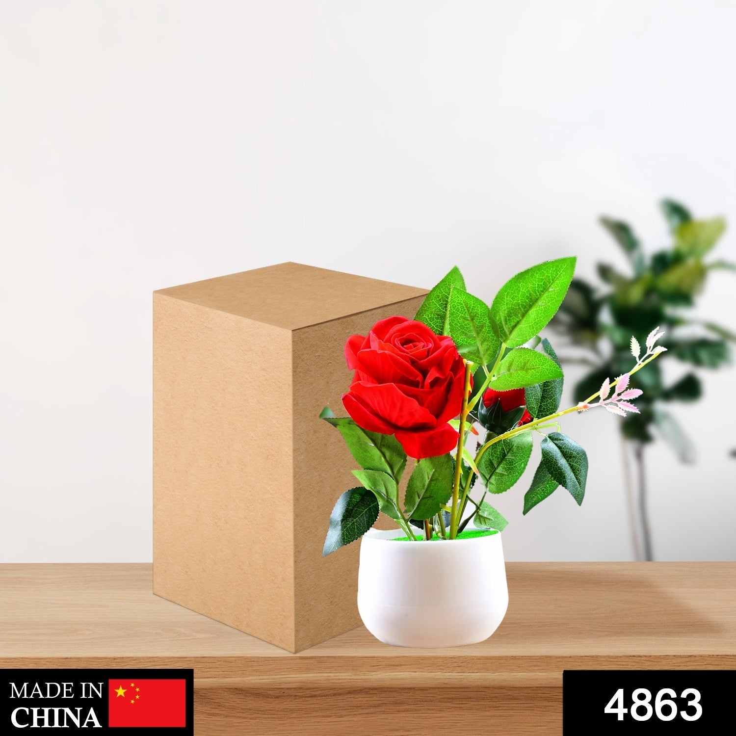 4863 Artificial Rose Flower Plant With Pot, For Home Office Or Gift DeoDap