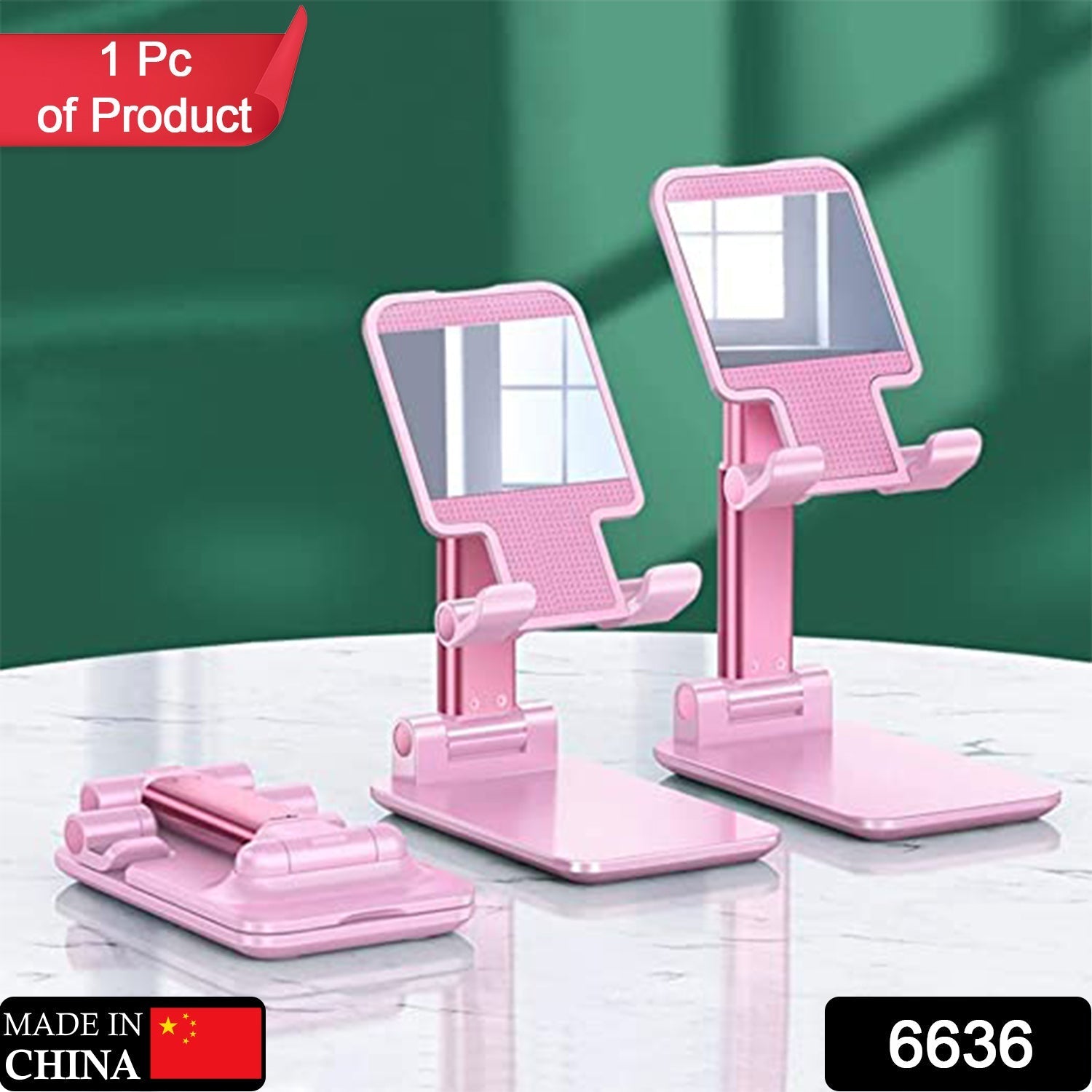 6636 Desktop Cell Phone Stand Phone Holder with mirror Full 3-Way Adjustable Phone Stand for Desk Height + Angles Perfect As Desk Organizers and Accessories. DeoDap