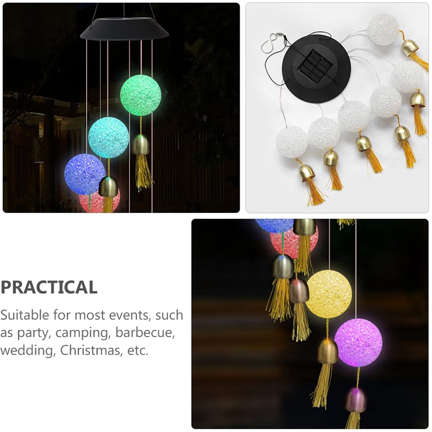 8318 Solar Crystal Ball Wind Chime, Color Changing Solar Powered LED Hanging Wind Chime Light Mobile for Patio Yard Garden Home Outdoor Night Decor, Gifts