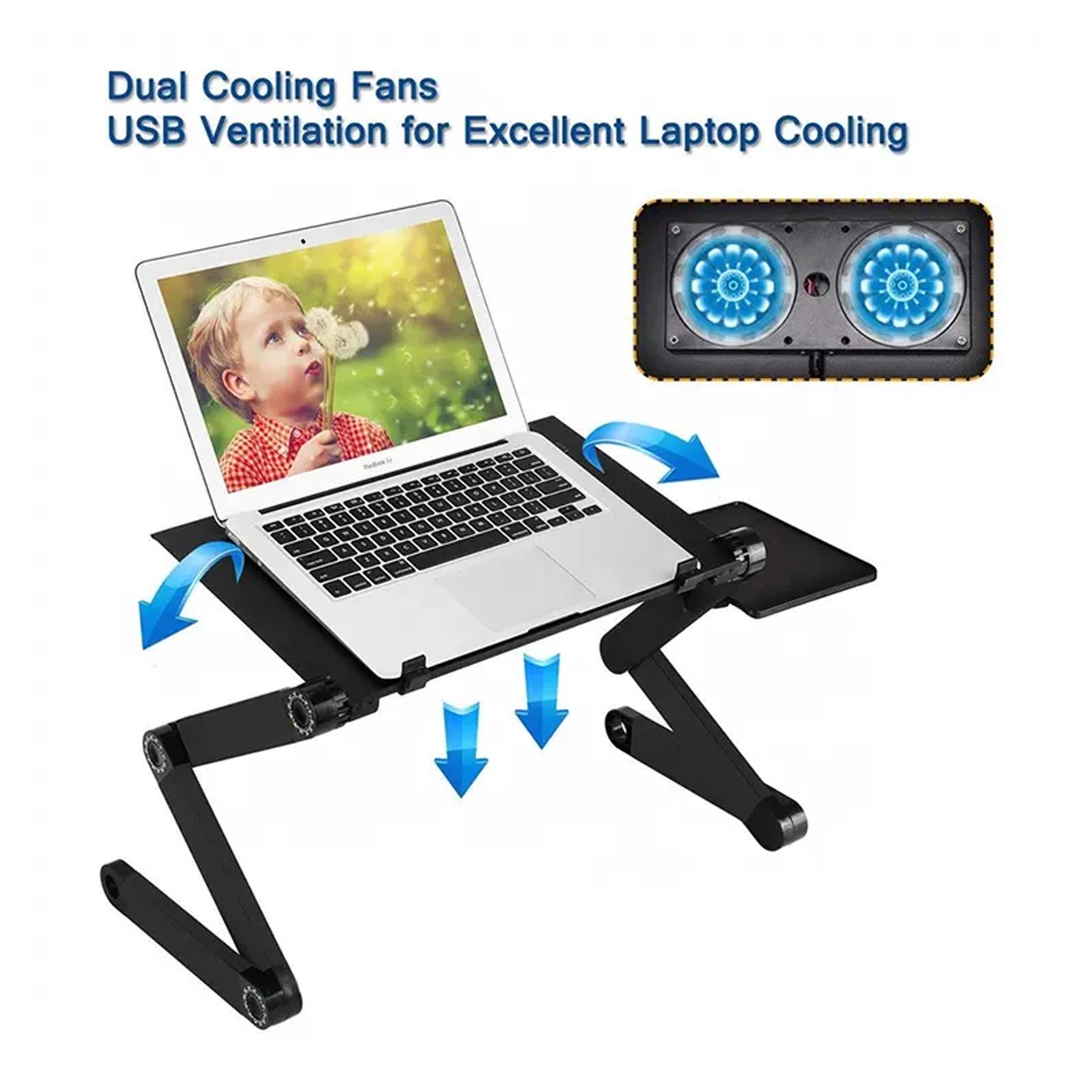 6925 Modern Style Portable Adjustable Foldable Laptop Holder Notebook Desks Lap PC Folding Desk Table Vented Stand  2 Built in Cooling Fans