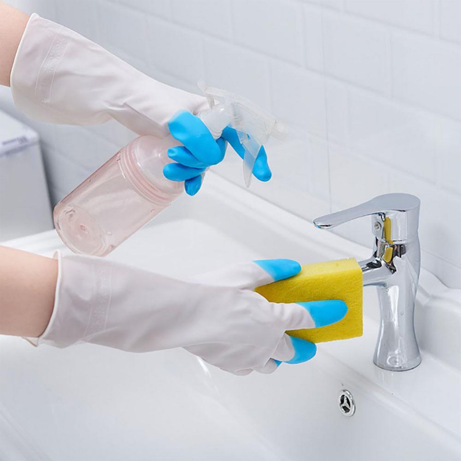 4934 Reusable Rubber Latex PVC Flock lined Elbow Length Hand Gloves cleaning gloves DeoDap