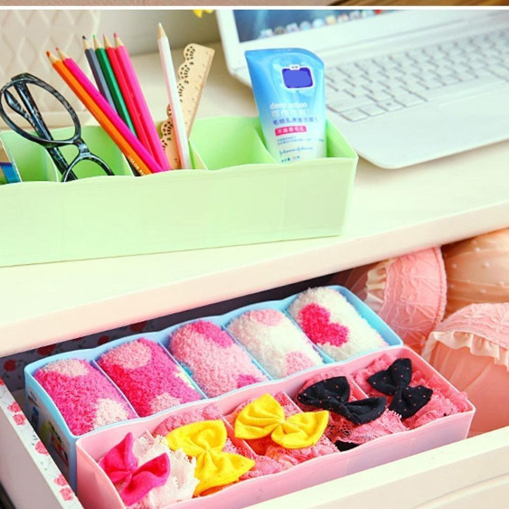 235 5-Compartments Socks/Handkerchief/Underwear Storage Box Socks Drawer Closet Organizer Storage Boxes (pack of 2) DeoDap