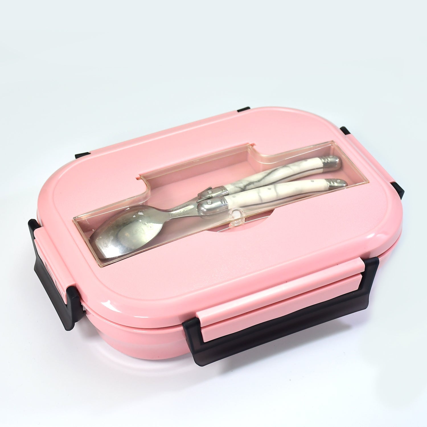 2041 Pink Lunch Box for Kids and adults, Stainless Steel Lunch Box with 3 Compartments With spoon slot. DeoDap